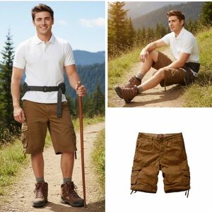 Matchstick Cotton Cargo Shorts Mud Loose Utility Outdoor Shorts Multi Pockets 3X